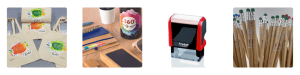 Différents exemples d'objets et textiles publicitaires.